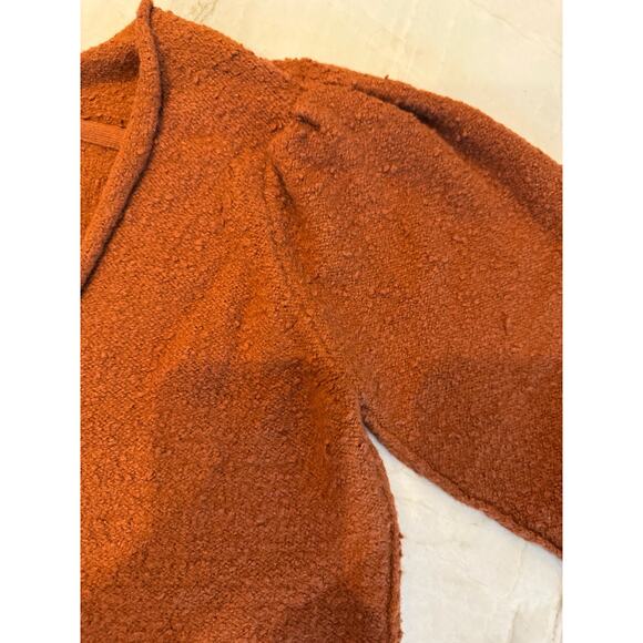 Free People Long Sleeve Sweater Burnt Butter V-neck Popcorn Puff Sleeve Sz XS - Picture 5 of 9